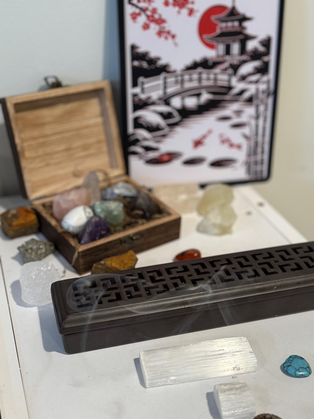 Japanese Pagoda Koi Pond Art | 3D Printed Zen Landscape Decor (240mm x 140mm)