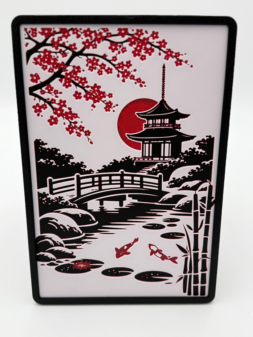 Japanese Pagoda Koi Pond Art | 3D Printed Zen Landscape Decor (240mm x 140mm)