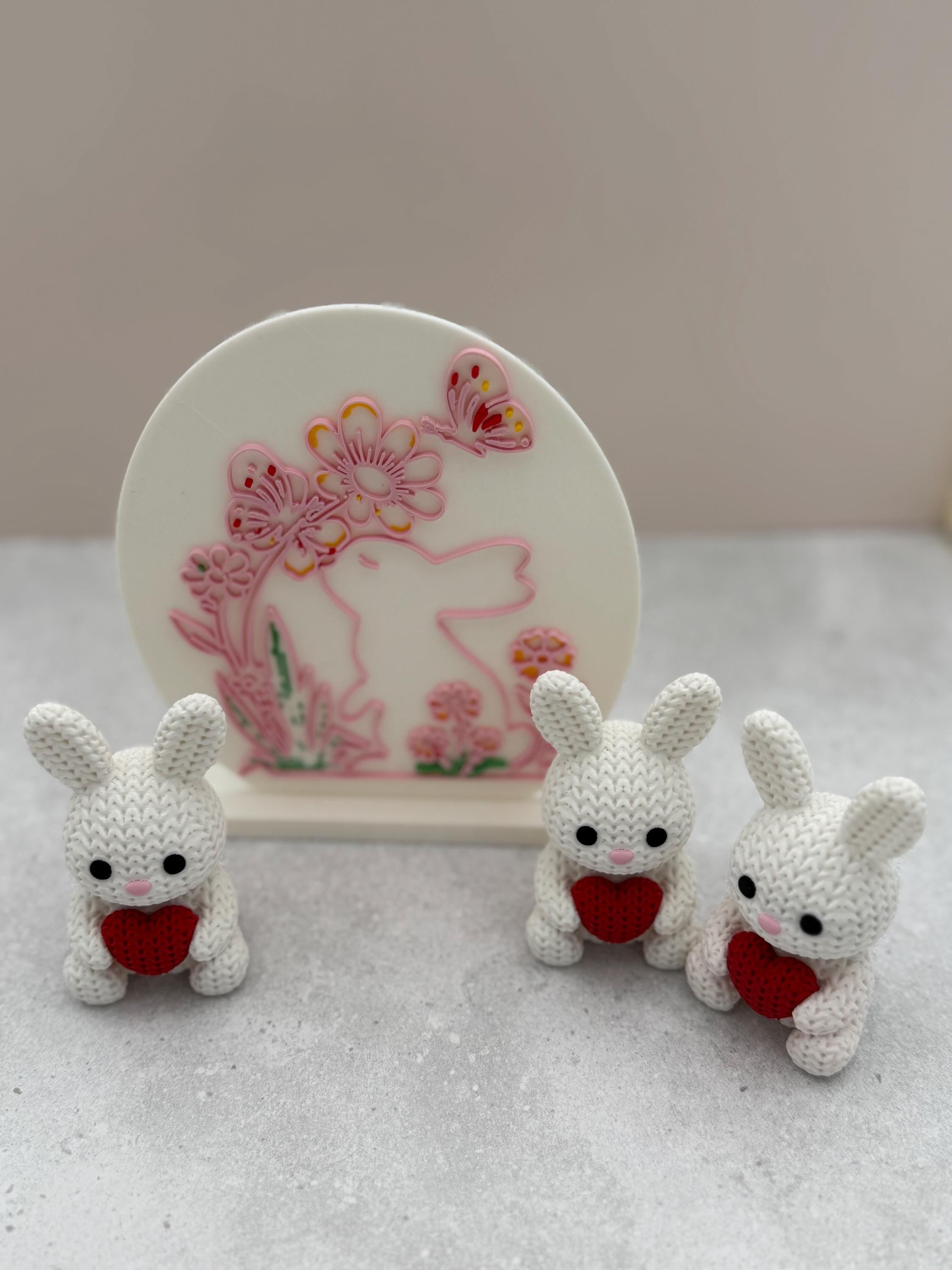 Set of 3 Crocheted Bunnies with Floral Plaque | Easter Nursery Decor | Spring Decor