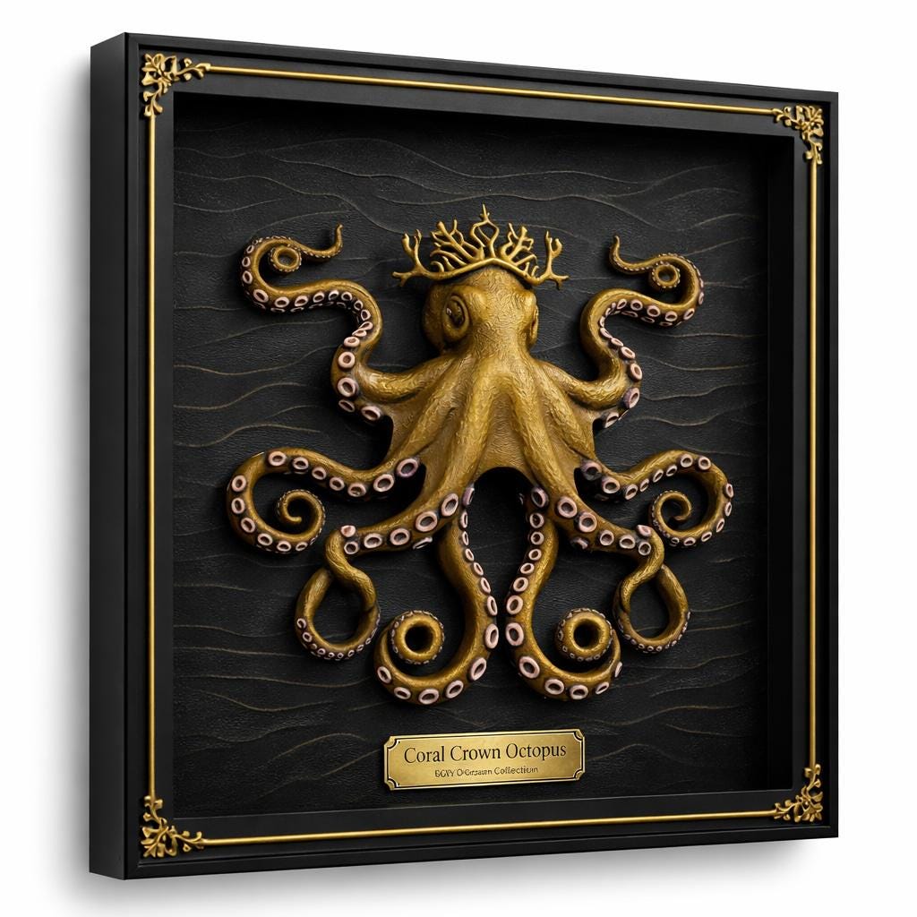 Coral Crown Octopus Sculpture – Ocean Inspired 3D Octopus Wall Art – Coastal Collection Decor
