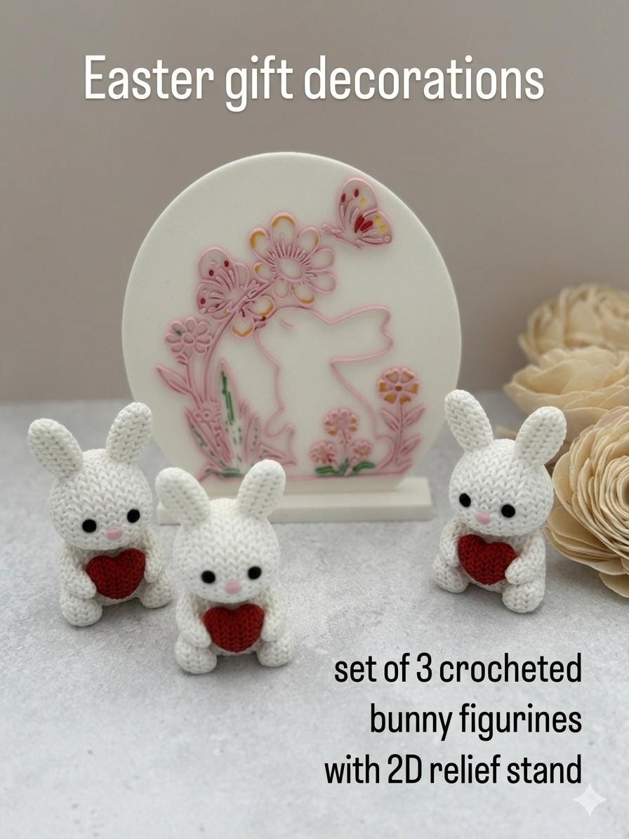 Set of 3 Crocheted Bunnies with Floral Plaque | Easter Nursery Decor | Spring Decor