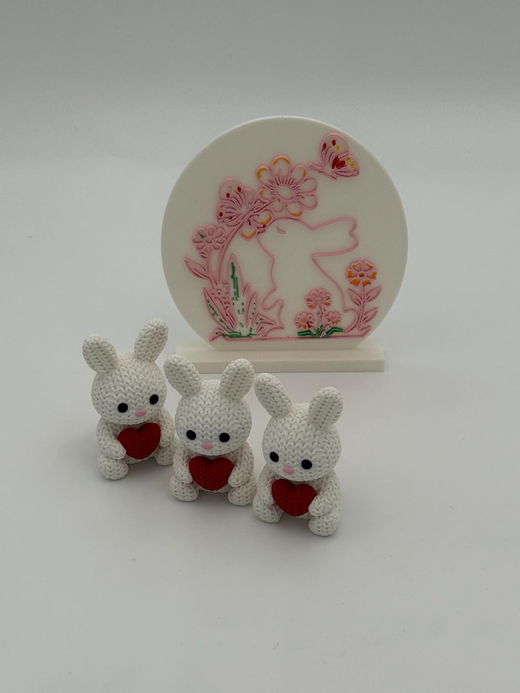 Set of 3 Crocheted Bunnies with Floral Plaque | Easter Nursery Decor | Spring Decor
