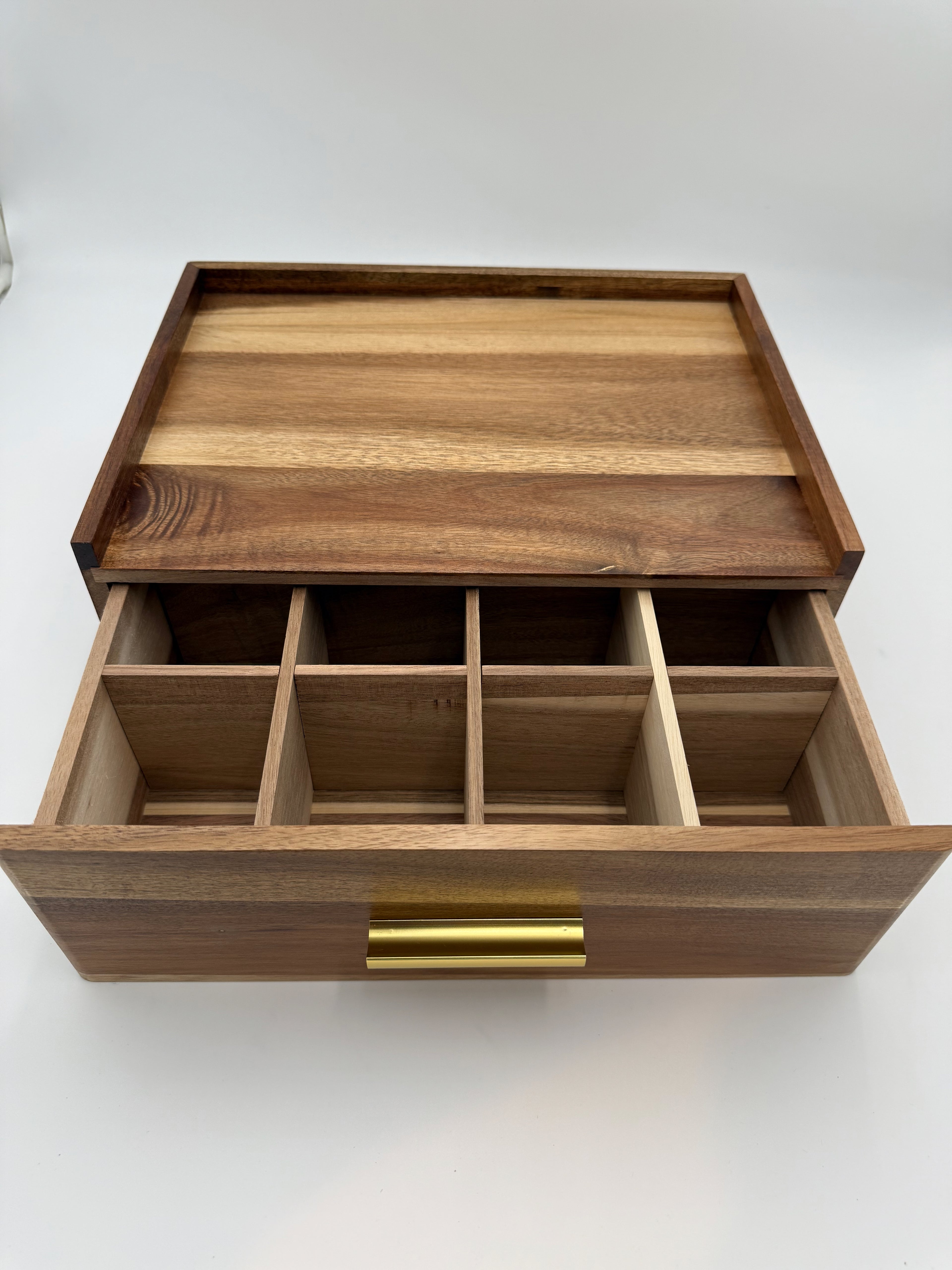 Personalized Acacia Wood Tea Box Organizer, Custom Engraved Tea Storage Drawer, Tea Lover Gift, Kitchen Tea Chest, 12 Compartments