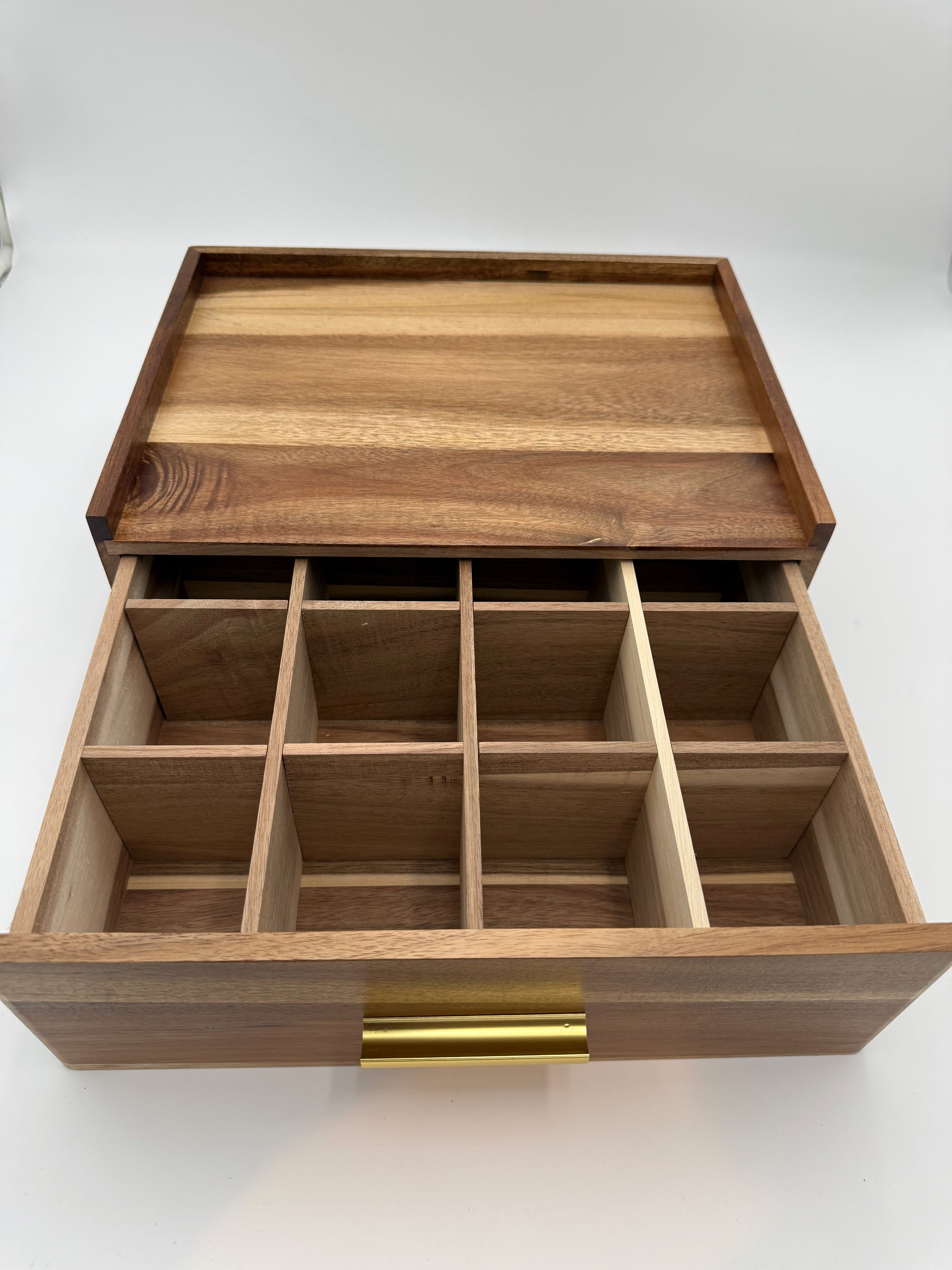 Personalized Acacia Wood Tea Box Organizer, Custom Engraved Tea Storage Drawer, Tea Lover Gift, Kitchen Tea Chest, 12 Compartments