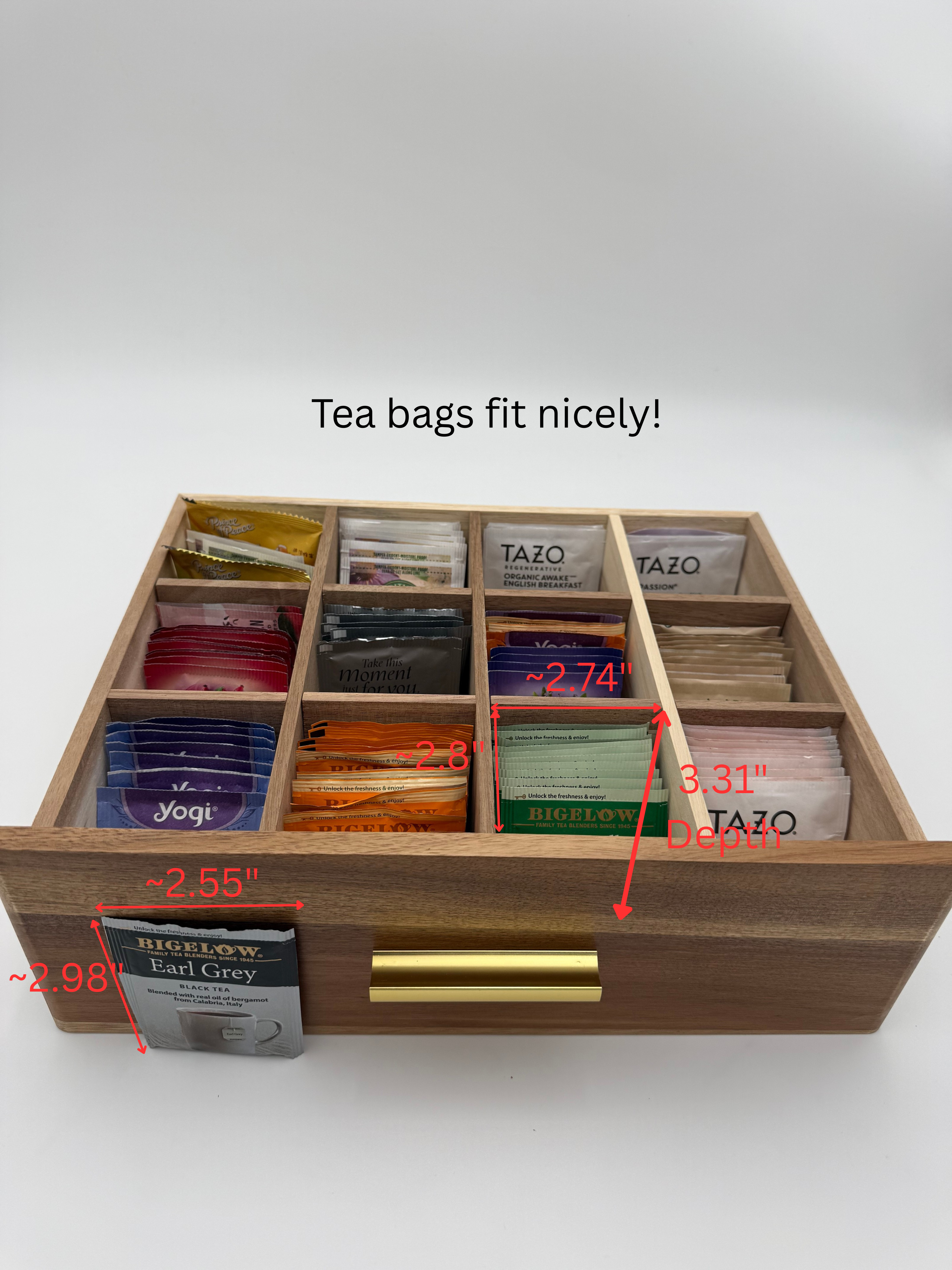Personalized Acacia Wood Tea Box Organizer, Custom Engraved Tea Storage Drawer, Tea Lover Gift, Kitchen Tea Chest, 12 Compartments