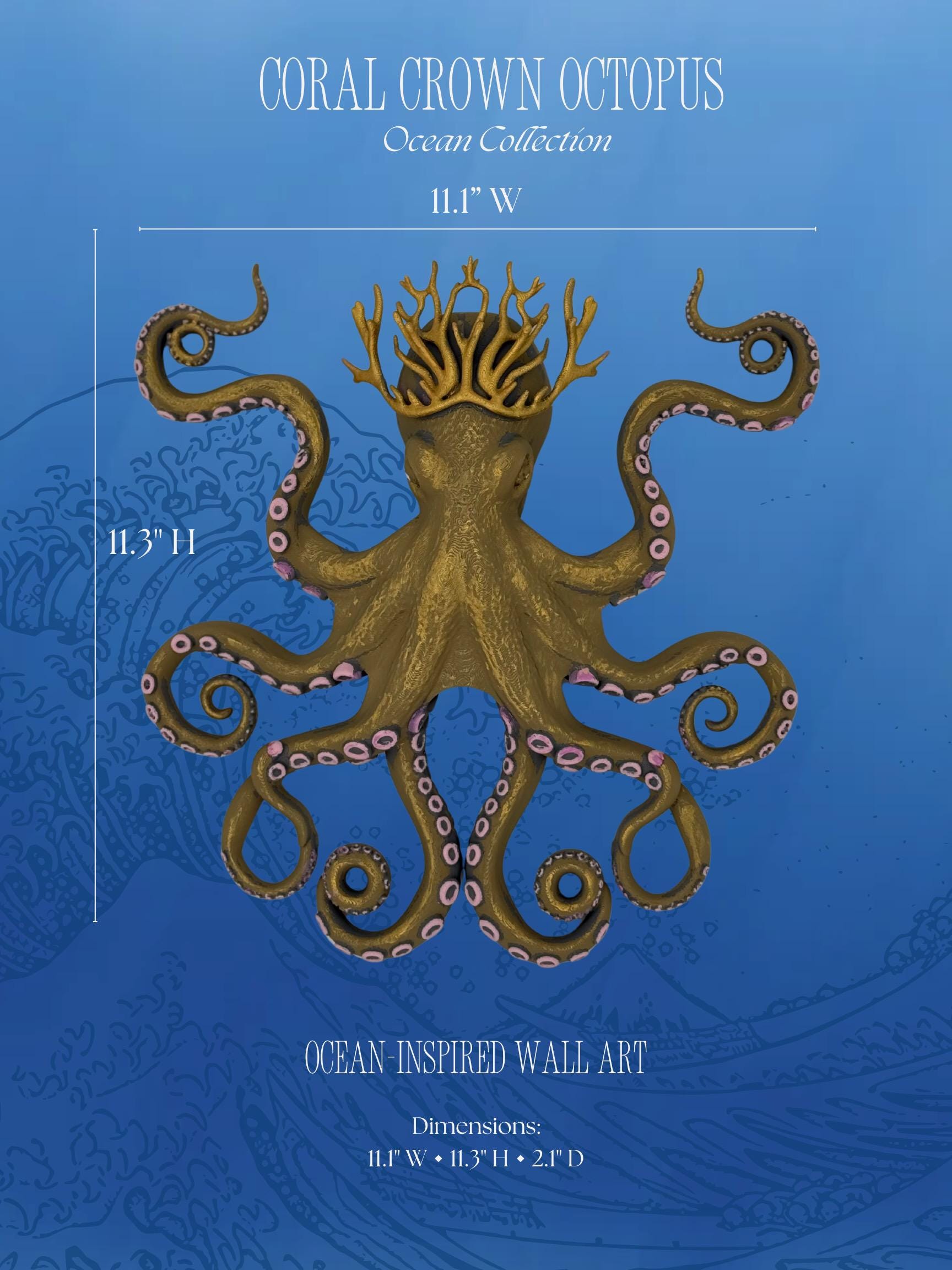 Coral Crown Octopus Sculpture – Ocean Inspired 3D Octopus Wall Art – Coastal Collection Decor