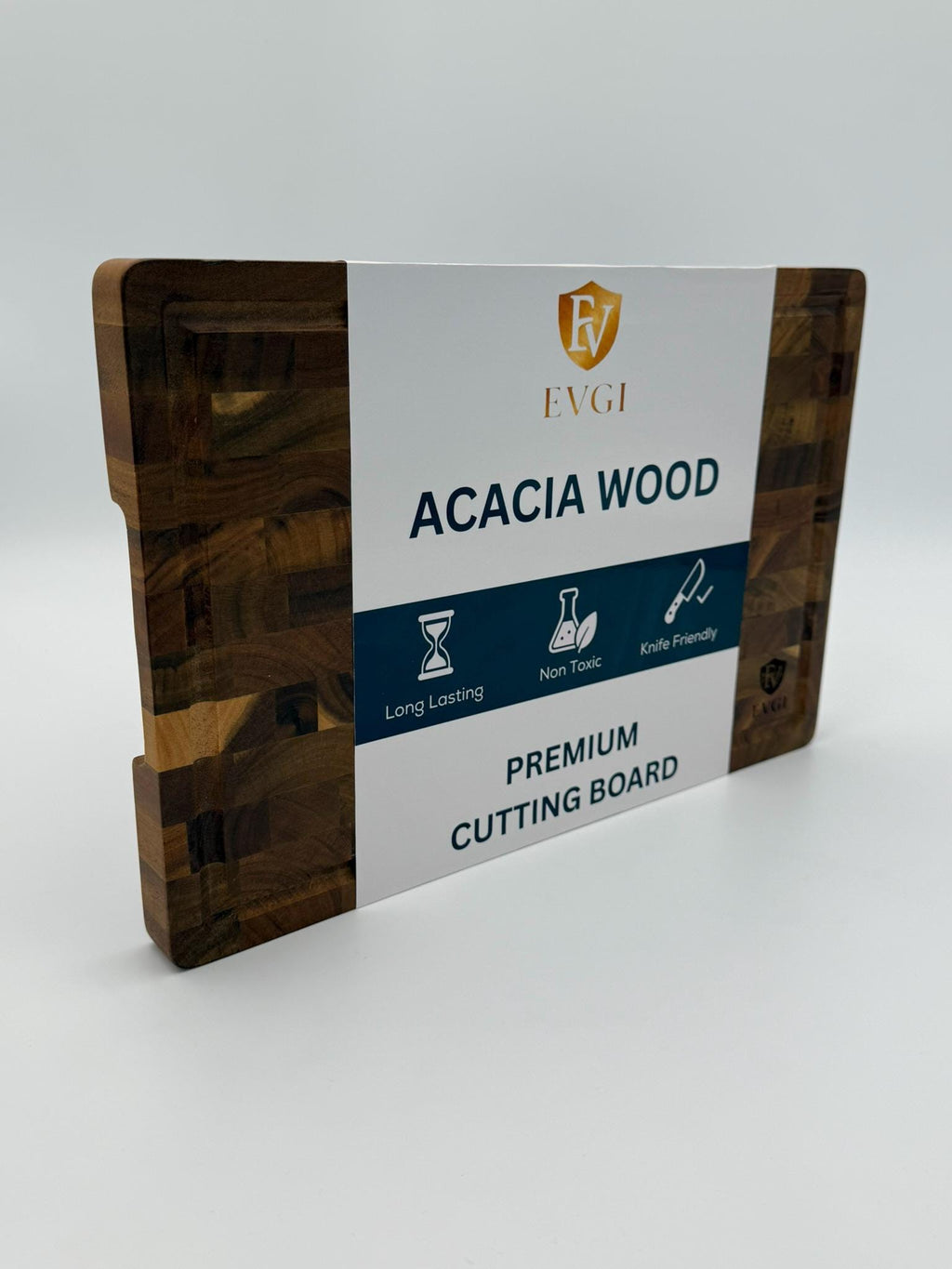 Customized Acacia End Grain Cutting Board, Knife-Friendly Charcuterie Block with Juice Groove & Handles