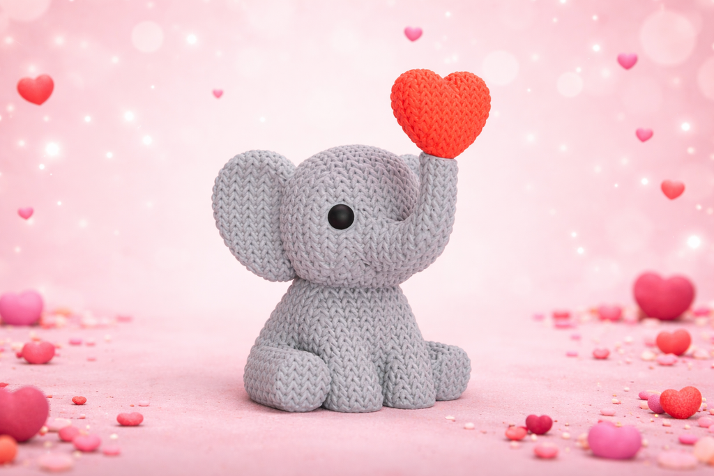 Knitted Elephant Blowing Heart Decoration