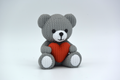 Knit Teddy Bear Figurine with Heart, 3D Printed Desk Decor (4.1")